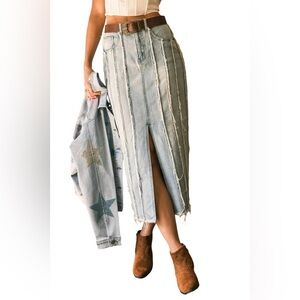 Blue B Denim Frayed Denim Maxi Skirt